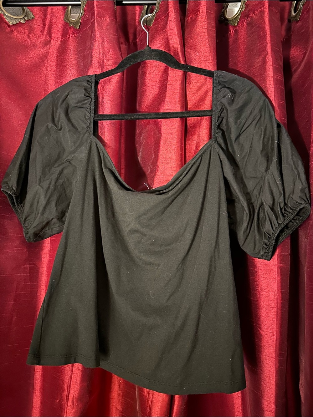 H&M Black Puff Sleeve Square Neck Top